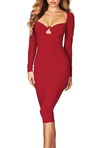 2018 Formal Prom Party Dress Off Shoulder Fashion Sexy V Neck Clubwear Work Bodycon Midi Pencil Dresses M Red
