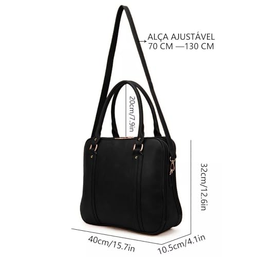Bolsa Feminina Pasta Executiva para Notebook até 15.6” Reforçada Couro Ecológico para Trabalho, Reuniões e Dia a Dia Tamanho Grande