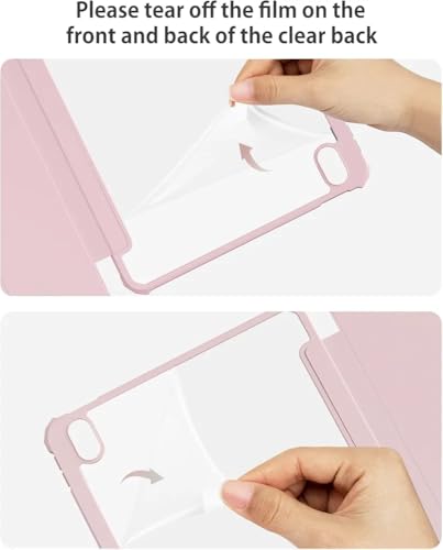 Case for iPad (A16) 11th Generation 11 inch 2025, iPad 10th Generation 10.9 inch 2022 with Pencil Holder, Clear Transparent Back Shell with Shockproof Cover, Auto Sleep (Pink)