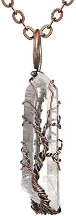 Natural Stone Pendant Handmade Wire Wrapped Tree of Life Necklace Colorful Painting Rainbow Stone Necklace Healing Reiki Stone Pendant for Women Men