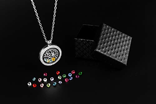 KIM S Gift for Mom Family Tree of Life Floating Charm Memory Lockets Pendant Necklace with Created Birthstone Necklace - Thumbnail 7