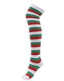 HDE Women's Extra Long Striped Socks Over Knee High Opaque Stockings (Red White Green Stripes)