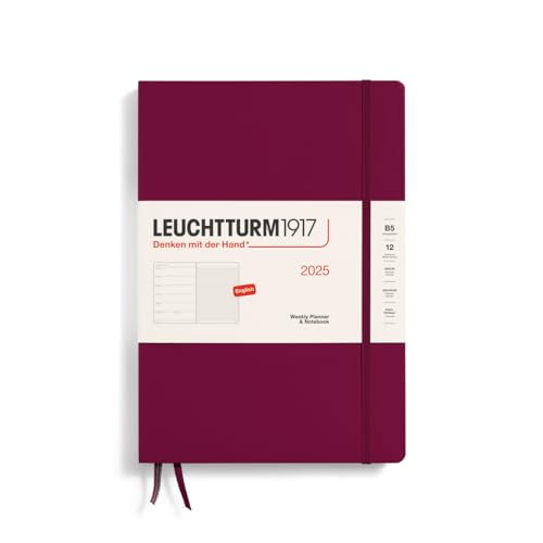 LEUCHTTURM1917 370640 Weekly Calendar & Notebook 2025, Composition B5 Hardcover - 12-Month Planner, Lined - Port Red, English