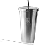 BuirStory Stainless Steel Cold Drink Tumbler With Straw and Straw Cleaning Brush