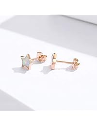 Hypoallergenic Opal Star Stud Earrings for Women Girls, VOROCO Sterling Silver Cartilage Earring Minimalist Small Rose Gold Tiny Ear Studs