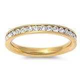STR-0023 316L Gold IP Stainless Steel Eternity CZ Wedding Band Ring 3mm Sz 3-10; Comes With FREE Gift Box