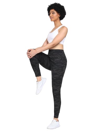 WHOUARE WOMEN’S JOGGERS PANTS WORKOUT ATHLETIC LEGGINGS WITH POCKETS HIGH WAISTED GYM RUNNING YOGA PANTS CAMO GRAY-L