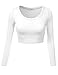 Simlu Womens White Short Cropped Top, Cheap Summer Top with Long Sleeves, White, Large