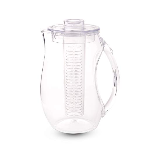 Homeries Fruit Infuser Water Pitcher with 3 Tubs (2.9 Quart / 93 Oz) - Shatterproof Acrylic Infusion Jug for Iced Tea, Juice, Beverages, Water, Lemon, Fruit & Herbs - BPA Free