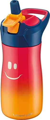 - Botella de Agua - Colección Concept Kids - Botella de Acero Inoxidable de 430 ml - Color Rosa - Fácil de Abrir con Botón de Bloqueo - Incluye un Asa - Limpieza Sencilla