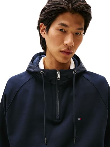 Herren Hoodie mit Reißverschluss Mix Media 1/4 Zip Verschließbare Bauchtasche, Blau (Desert Sky), M