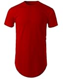 Mens Hipster Hip Hop Basic Long T-shirt with Zipper Trim (S, Red)