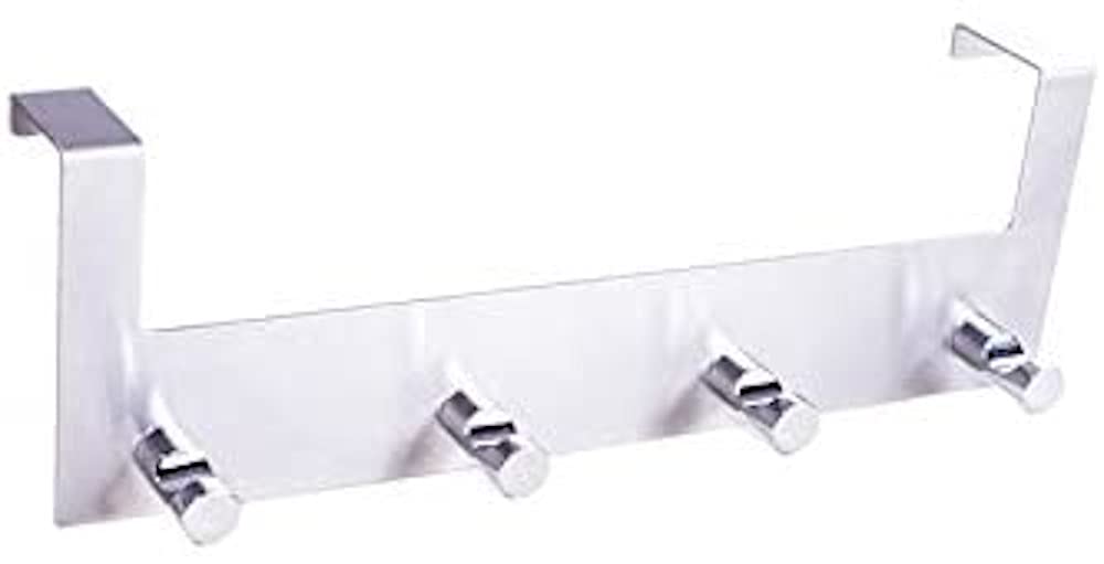 Merriway BH07688 Space Saving Over-The-Door Hanger, 4 Hooks with Bright Chrome Finish, Silver Tone
