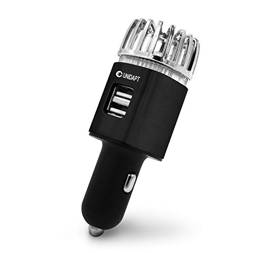 Car Air Freshener, Unidapt Car Air Purifier, USB Car Charger with Dual USB Charging Ports, Air Ionizer, Removes Cigarette Smoke, Dust, Bad Odors, Allergy Relief. (Black)