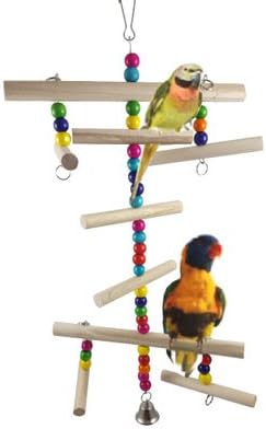 Hypeety Wooden Swings Toy Bridge Perches Stand Ladder for Small Birds Budgie Parakeet Cockatiel Cage Accessories Pet Chewing Hanging Toy (Hanging String Toy)