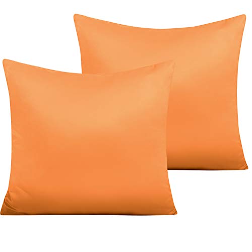 NTBAY Zippered Satin Square Throw Pillow Covers, 2 Pack Luxury Hidden Zipper Decorative Euro Pillowcases, 18 x 18 Inches, Orange