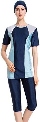 Siswong Women Short Sleeve Jumpsuit Muslim Swimming Costume Modest Swimwear Islamic Swimsuits with Cap Trunks Hat Womens Two Piece Burkini Bathing Suit Swimsuit Hijab Ladies Beachwear