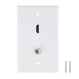 HDMI Coax Wall Plate, 1 Port HDMI Keystone Female to Female, 1 Port F Type Connector Coax Keystone Female to Female Wall Plate - White