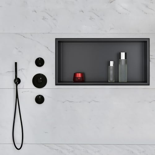 HANFU Built-in Shower Niche, Single Layer Bathroom Niches, 60 x 30 x 10 cm | Frameless Stainless Steel Wall Niche, Niche Shelf Bathroom Shelves for Body Wash Shampoo Toiletries, Black