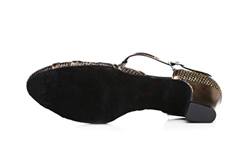 TDA Womens Mid Heel Brown PU Leather Salsa Tango Ballroom Latin Party Dance Shoes CM101 4 M US - Thumbnail 2