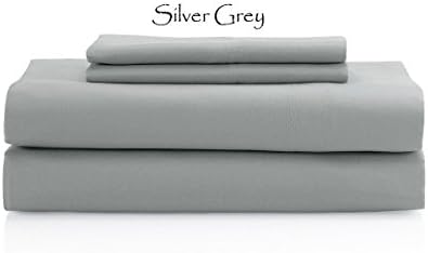 #1 Bed Sheet Set - Premium QUALITY 100% Egyptian Cotton 400 Thread-Count King Size { 4 Piece } Sheet Set ( Solid, Silver Grey ) 15" Deep Pocket -By "HS Linen"