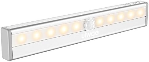 Ulwae Motion Sensor Light Bar, Warm White 10 LEDs Dusk to Dawn Sensor Portable Wireless Battery Operated with Stick-On Magnetic Strip