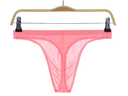 Soojun Mens Traceless Sexy Thongs Low Rise Underwear Ice Silk Briefs, X-large, Pink