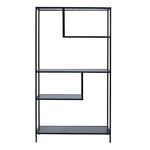 HOME BI Bookshelf Storage Organizer Shelves, Unit Metal Open Bookcase Shelf Standing for Office, Study Room, Living Room, Black, 3-Tier