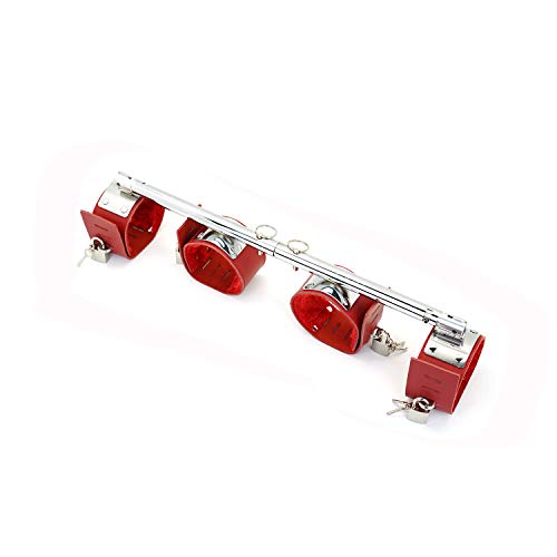 SCARLET KITTEN Exercise Spreader Bar with 4 Adjustable Straps Set, Red and Silver