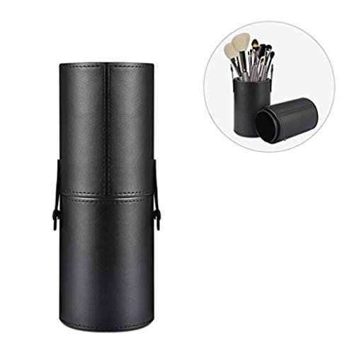 LanMa Makeup Brush Holder,Large Vegan Leather Cylinder Box Bags for Portable Cosmetic Makeup Case Storage Makeup Bags for Traveling or Bedroom Vanity(PU Black) - Thumbnail 6