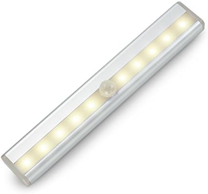 Motion Sensing LED Closet Light,LNGOOR 10-LED Wireless DIY Stick-On Anywhere Built-in Battery Bulbs Magnetic Night Light Bar USB Rechargeable Portable Warm White for Cabinet Kitchen Wardrobe Stair
