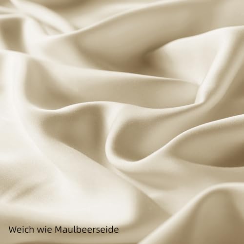 bienDo Duvet Cover Set 200 x 220 cm, Bamboo (400 Thread Count) for 140 cm Bed, Vegan Silk, Ultra Soft and Cooling, Breathable-Beige