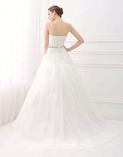 ScelleBridal Sweetheart Strapless A-line Lace Appliques Wedding Dresses for Bride Ivory 6