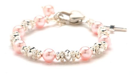 Pink Sterling Silver Christening Baby Bracelet