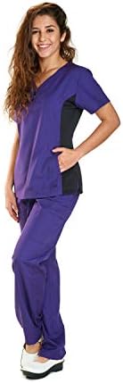 Reina 121 Sporty Scrubs V-Neck top with Front Button Placket, Knit Sides, and Cargo Pants Scrub Set