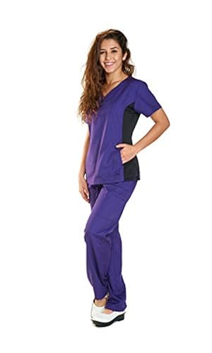 Reina 121 Sporty Scrubs V-Neck top with Front Button Placket, Knit