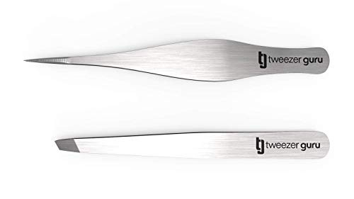 Tweezers Set - TweezerGuru Stainless Steel Slant Tip and Pointed Eyebrow Tweezer Set - Flawless Precision for Facial Hair, Ingrown Hair, Eyebrows, Splint, Blackhead and Tick Remover (Silver) - Thumbnail 6