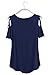 Adreamly Women's Casual Summer Short Sleeve Loose Strappy Cold Shoulder Tops Basic T Shirts Blouses Navy Blue X-Large