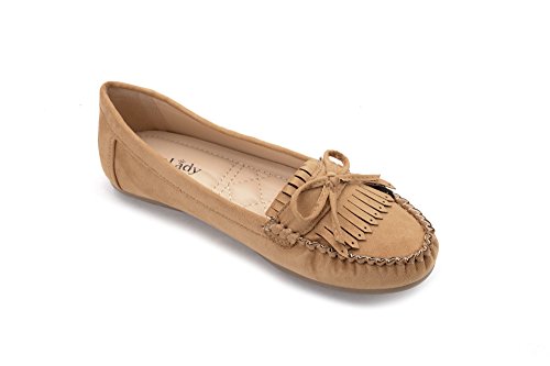 Mlia Lady Womens Casual Slip On Loafer Moccasins Flats Driving & Walking Shoes Zoe Tan/Suede 7.5