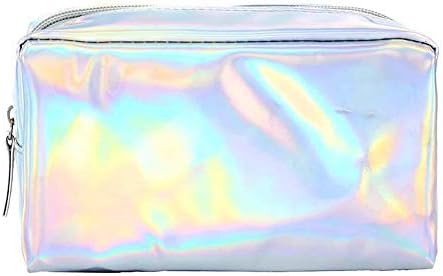 Ikavee Women Pencil Case Pencil Bag Stationery Holographic Square Pencil Pouch Large Capacity Desk Organizer Make Up Cosmetic Bag