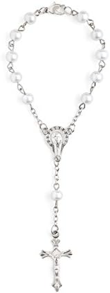 Rosary Bracelet Imitation Pearl with Silver Plated Chain-48 Pieces