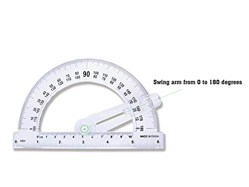 Drawing Compass and Plastic Math Protractors 180 Degree,4 Inch and 6 Inch,3 Piece Student Geometry Math Set (Style 2)
