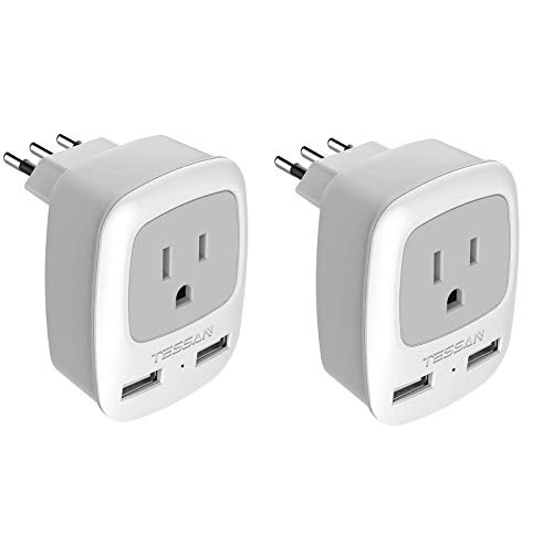 Italy Travel Power Adapter, TESSAN Grounded Plug Converter with Dual