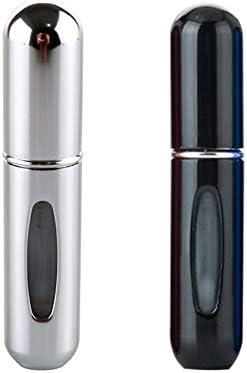 2PCS Mini Refillable Perfume Atomizer Bottle for Travel Spray Scent Pump Case 5ml (Silver+Black)