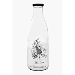IVY by HomeStop Round Printed Glass Milk Bottle with Lid (Black, 1 Liter )
