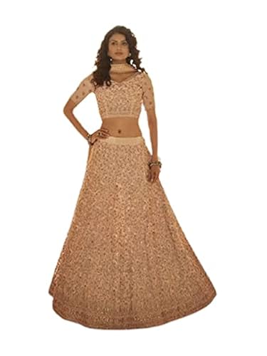 Peach Bollywood Designer Women Wear Wedding Crepe Chaniya Choli