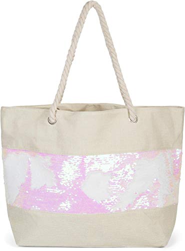 styleBREAKER Damen XXL Strandtasche mit Wende Pailletten und Reißverschluss, Schultertasche, Shopper 02012280, Farbe… – Bild 3