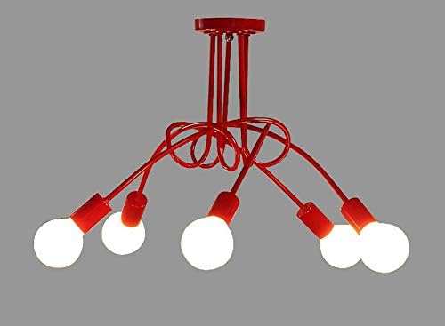 WJFXG Sputnik Chandelier Ambient Light Painted Finishes Metal Candle Style 110-240V E27 for Dining Room Bedroom Living Room, 70 X 40cm,Red