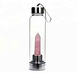 X-creative Water Bottle Gemstone Gift Rose Quartz Crystal Points | 6 Faceted Reiki Chakra Meditation Therapy, Handheld Glass Energy Bottle Healing Wand