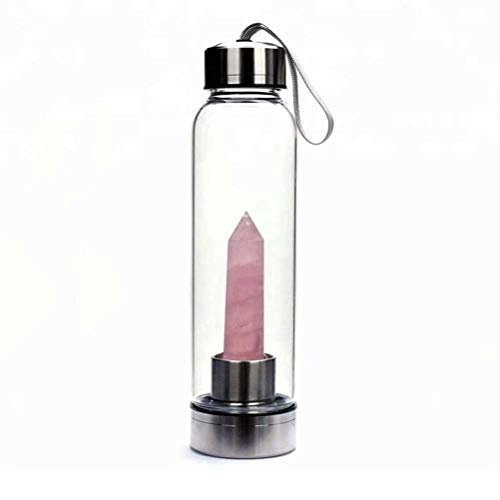 X-creative Water Bottle Gemstone Gift Rose Quartz Crystal Points | 6 Faceted Reiki Chakra Meditation Therapy, Handheld Glass Energy Bottle Healing Wand